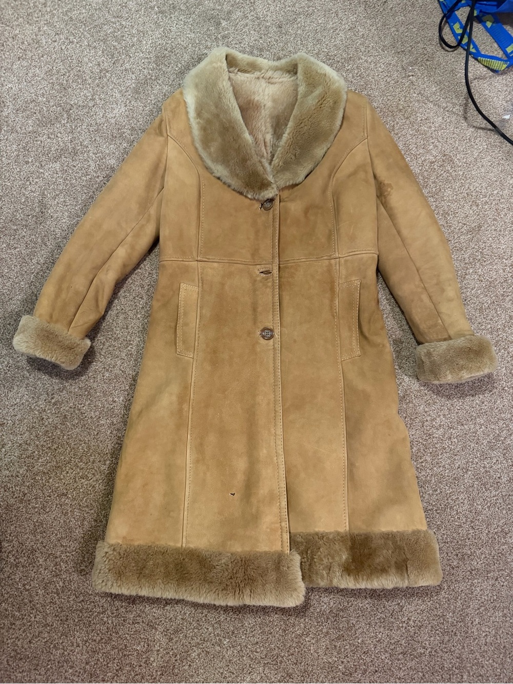 Vintage 70s Penny Lane Suede Shearling Long Coat Tan - FLAWED Size S